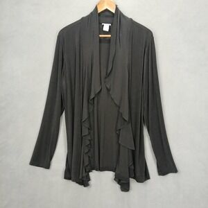 Jaclyn Smith Cardigan Sweater Womens L Black Ruffle Front Long Sleeve Open Front